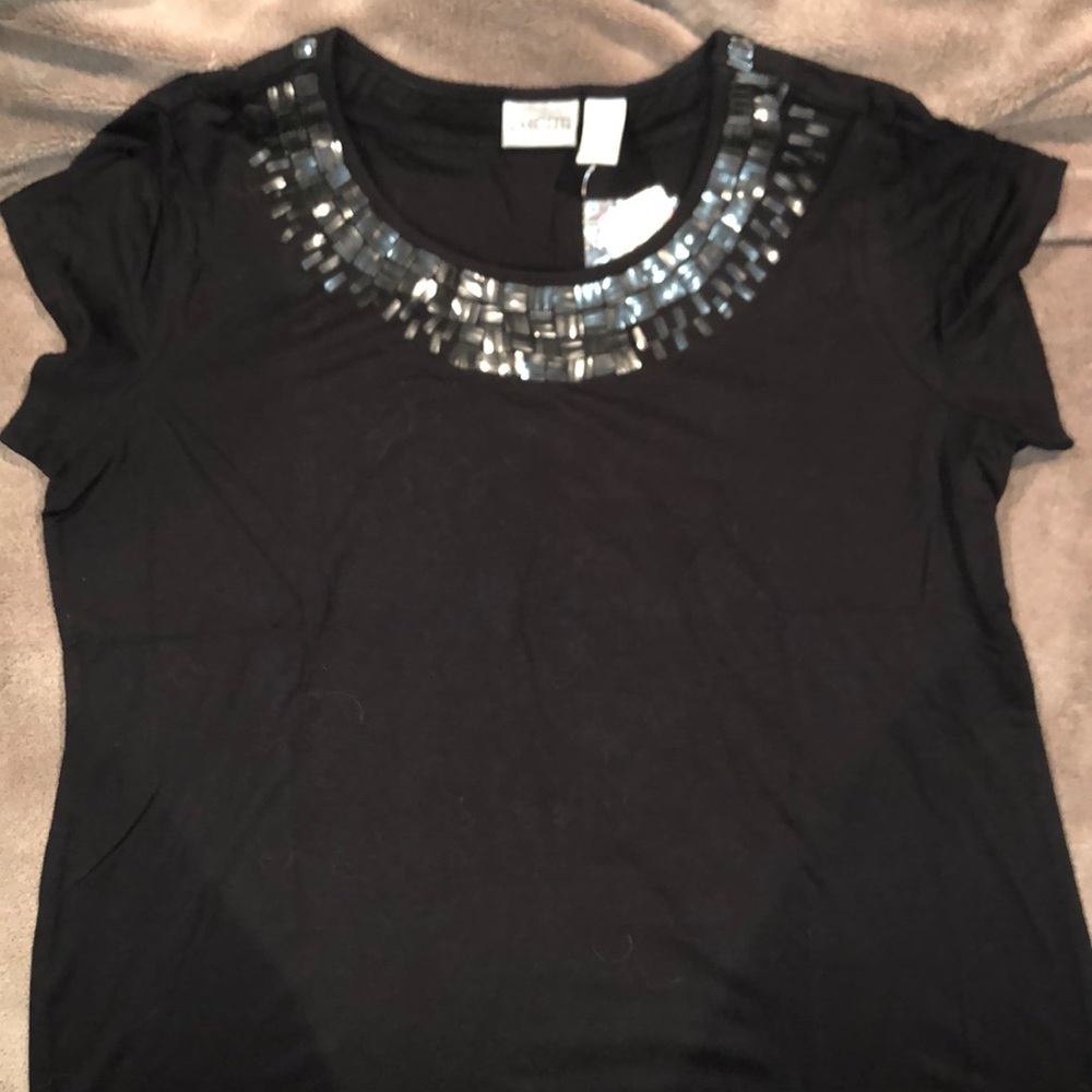 Chico’s short sleeved knit top Sz 2, Black, NWT